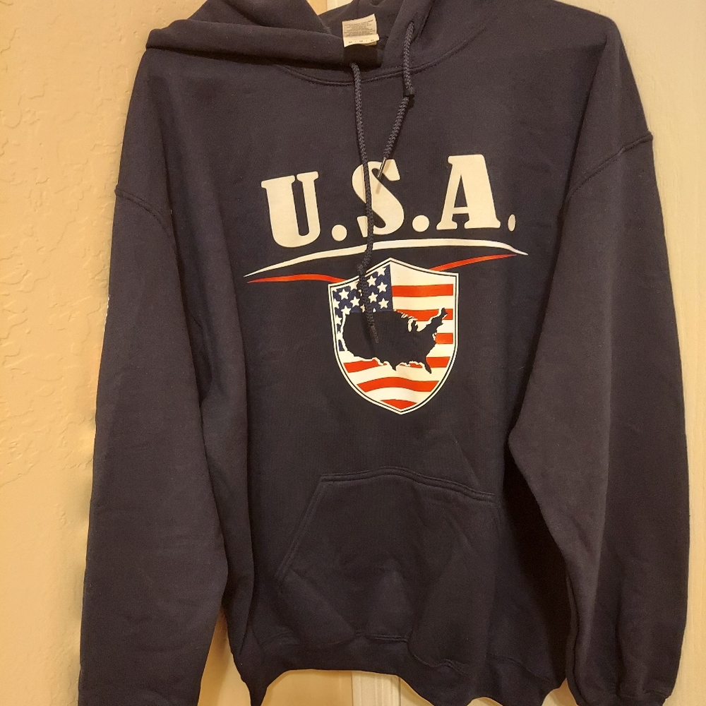 Gildan Navy Blue USA Graphic Hoodie with Red, White & Blue Shield
